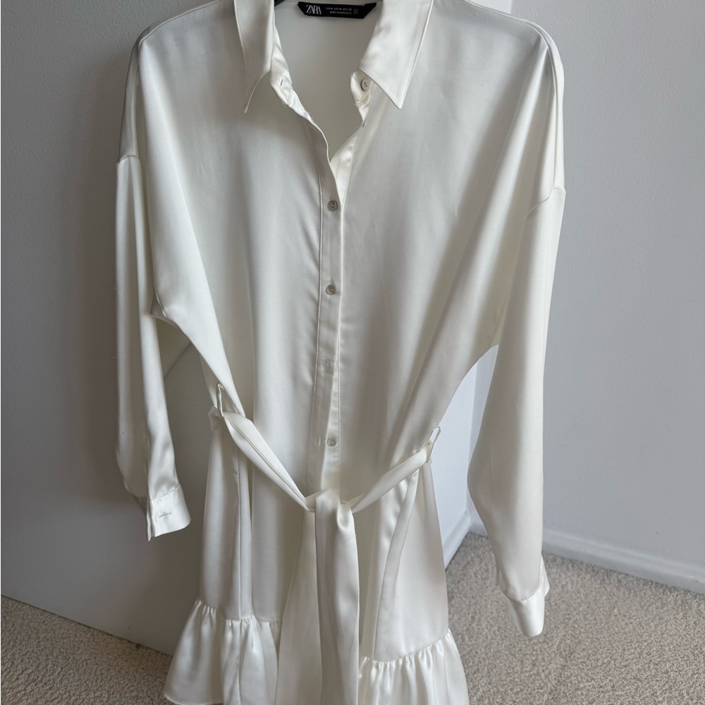 Zara Cream Button-Down Shirt Dress